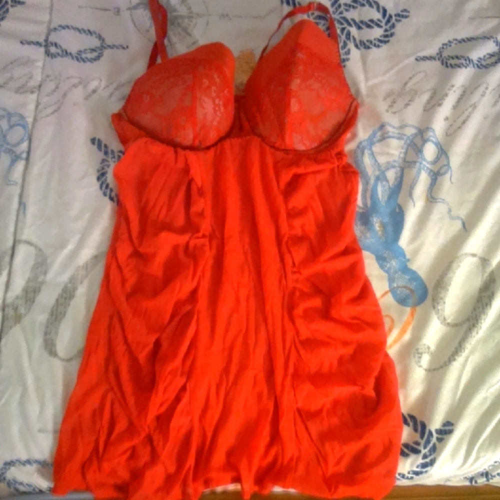 Cacique Lace Trim Red Lingerie Dress